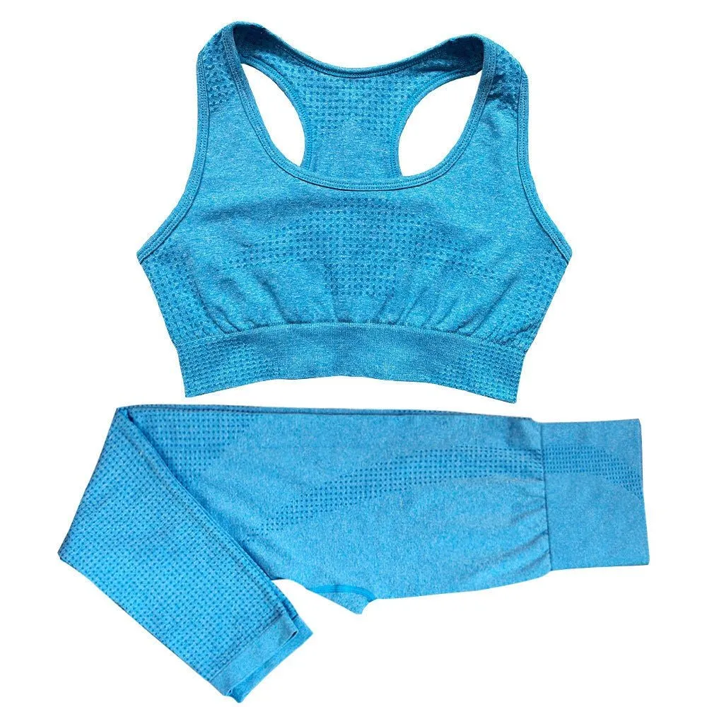 2PCS Yoga Set Women Vitality Seamless Gym Set High Waist Fitness Crop Top Sports Suits Gym Set