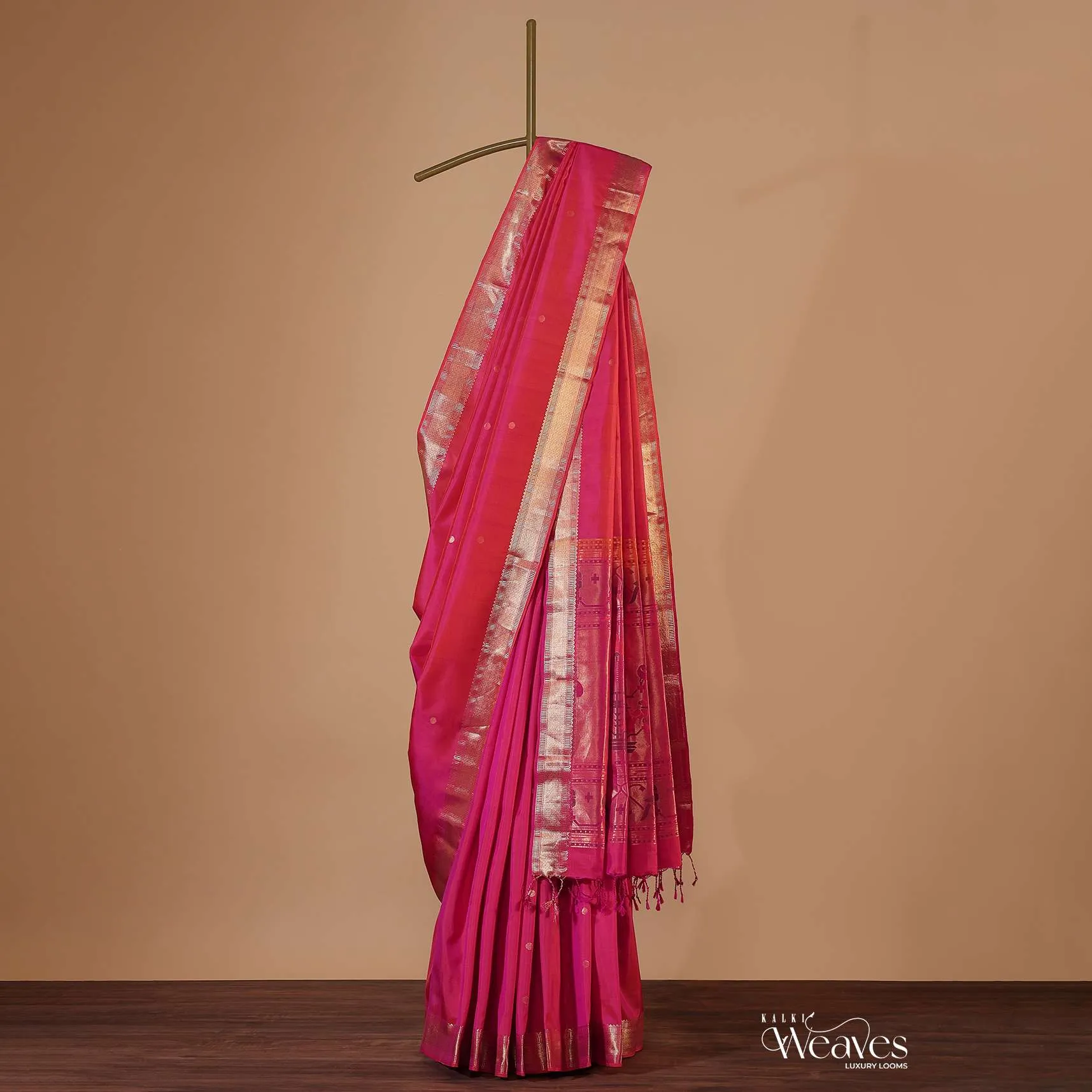 Azalea Pink Silk Saree In Zari Woven Border With Paithani Pallu And Unstitched Blouse