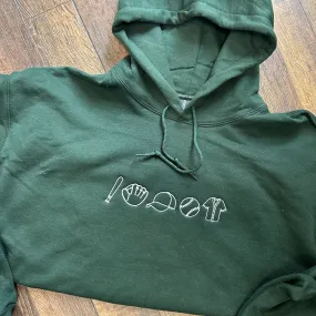 Baseball Equipment Embroidered Hooded Sweatshirt