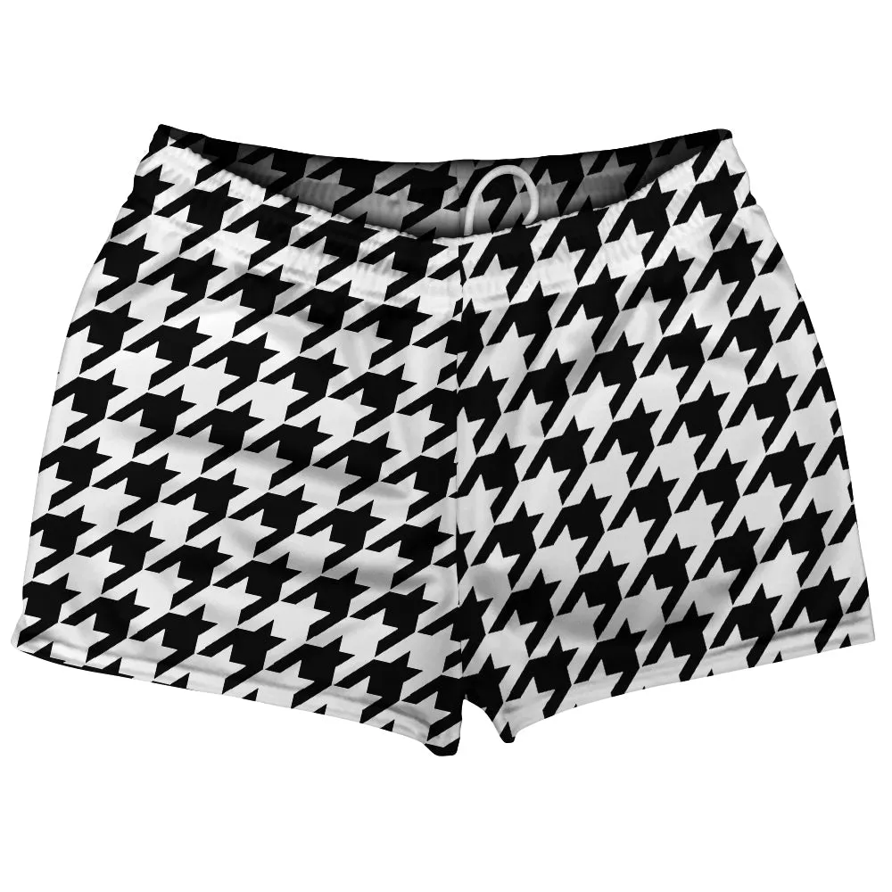 Black And White Houndstooth Shorty Short Gym Shorts 2.5" Inseam Made In USA