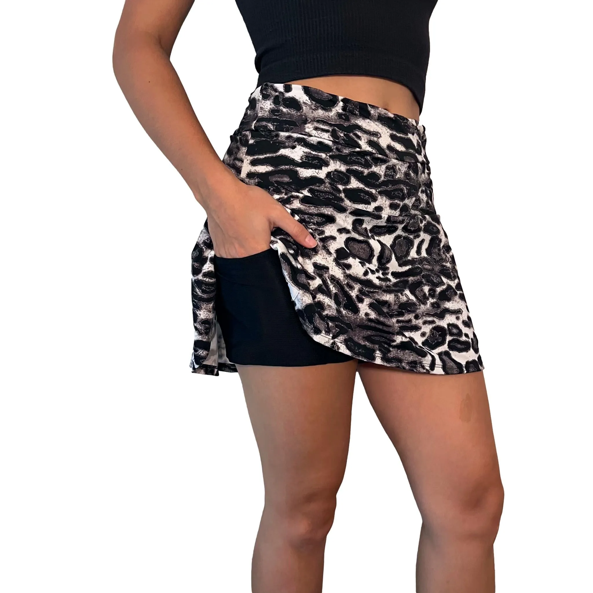 Black and White Leopard Athletic Flutter Skort