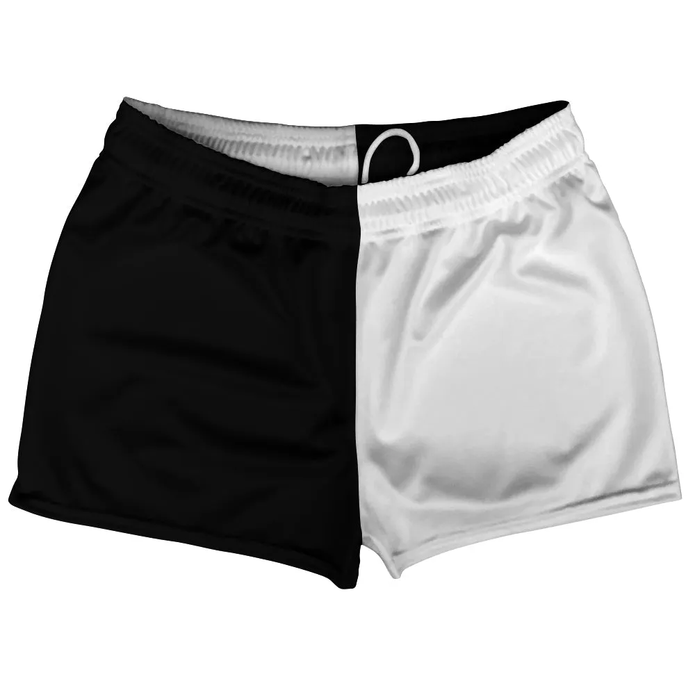 Black And White Quad Color Shorty Short Gym Shorts 2.5" Inseam Made In USA
