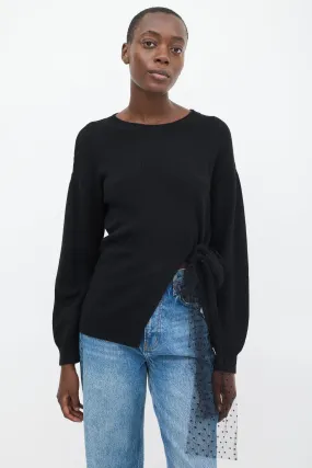 Black Wool Side Tie Sweater