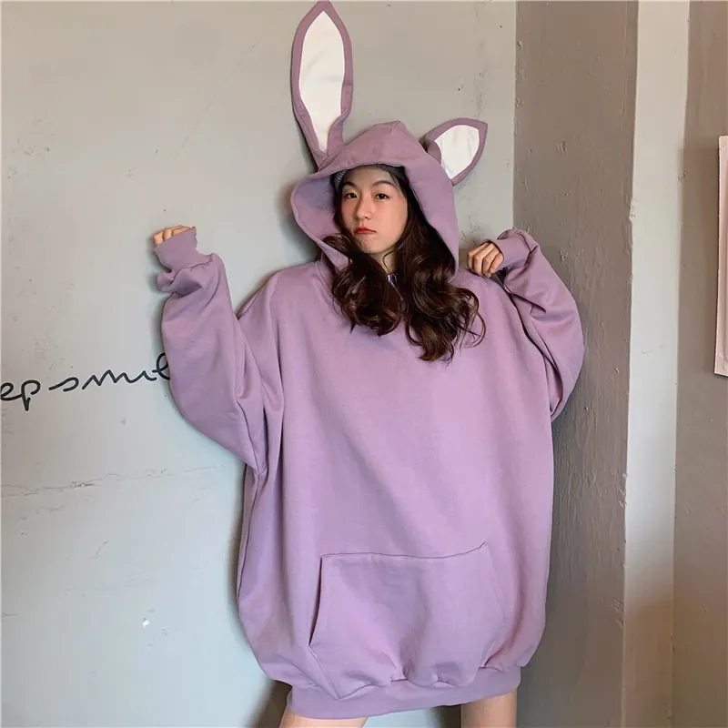 Bunny Ears Loose Hooded Sweatshirt