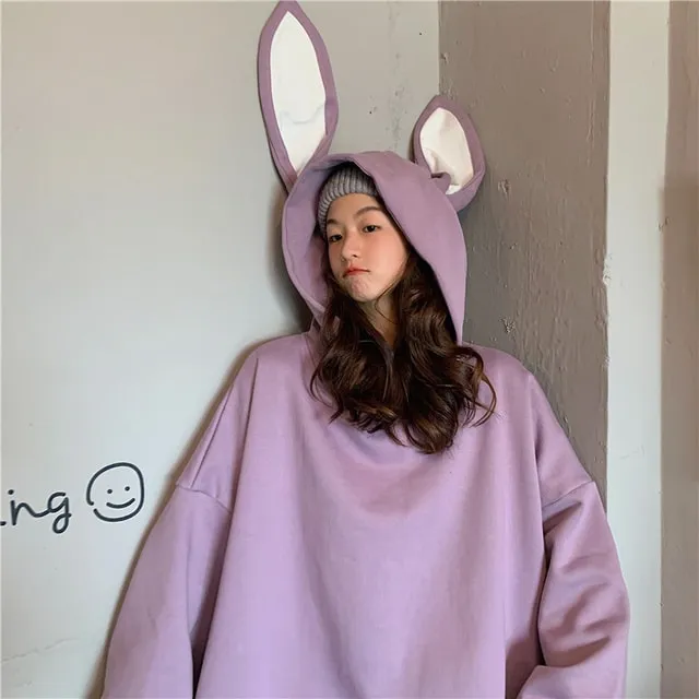 Bunny Ears Loose Hooded Sweatshirt