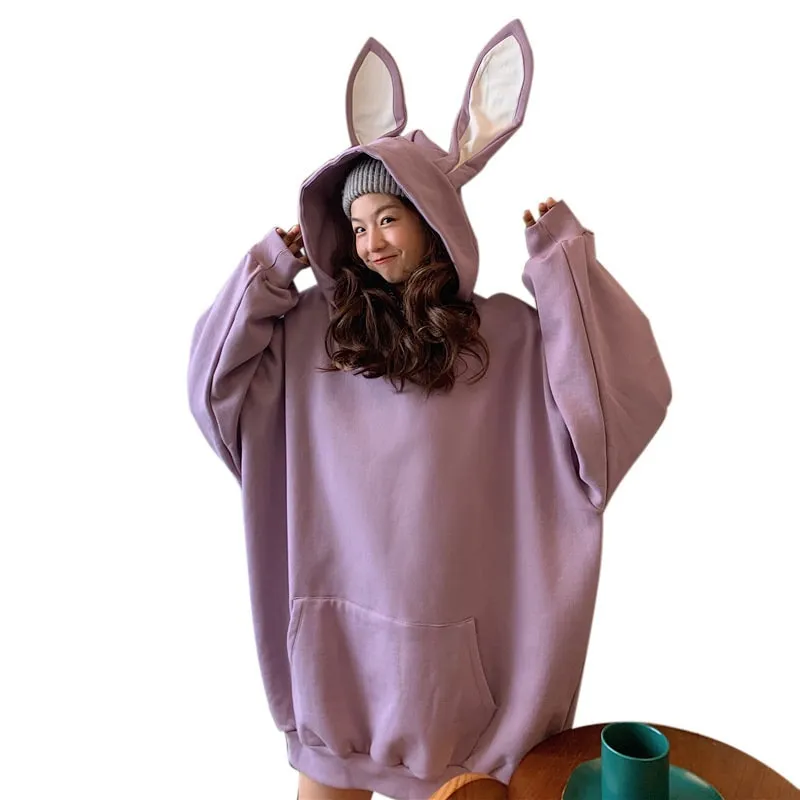 Bunny Ears Loose Hooded Sweatshirt