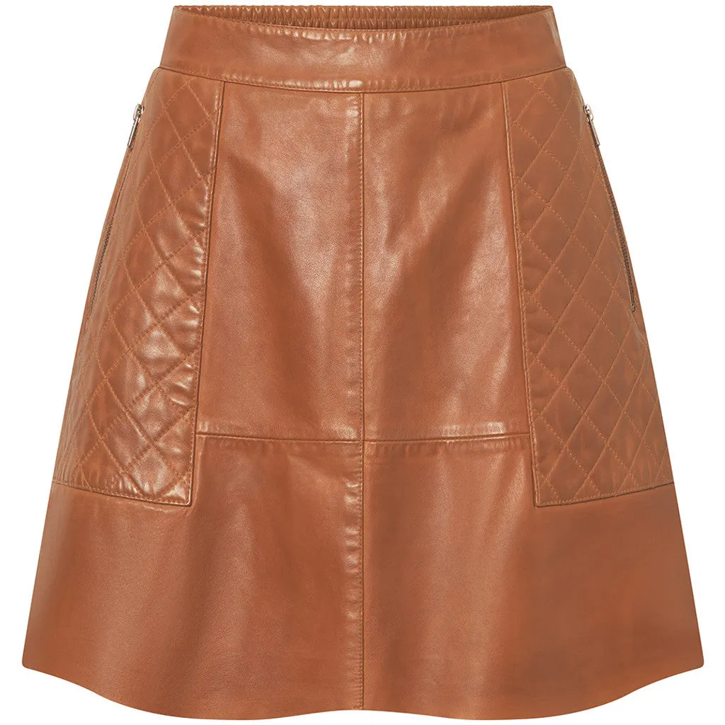 Camilla short leather skirt / 51238 - Vintage cognac