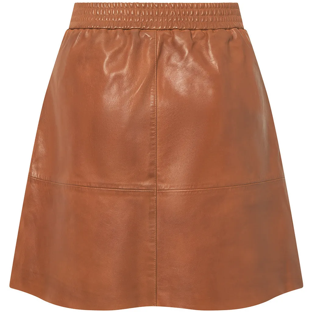 Camilla short leather skirt / 51238 - Vintage cognac