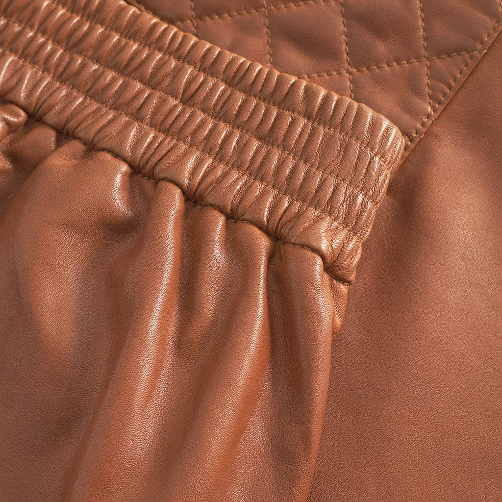 Camilla short leather skirt / 51238 - Vintage cognac