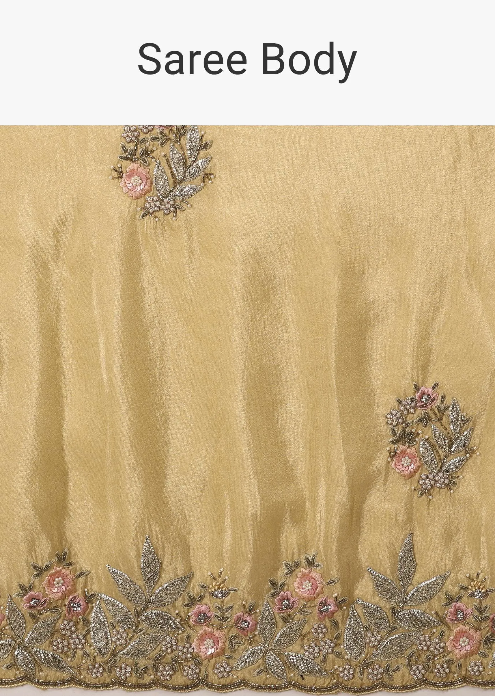Canary Gold Yellow Saree In Glass Tissue Fabric And Gotta Resham Embroidery With Zardosi, Moti & Sequins