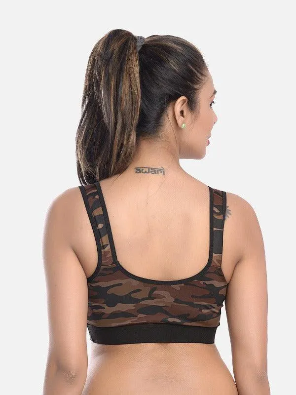 FIMS Fashion Women Lycra Army Print Sports Bra Pack of 2 Green Brown