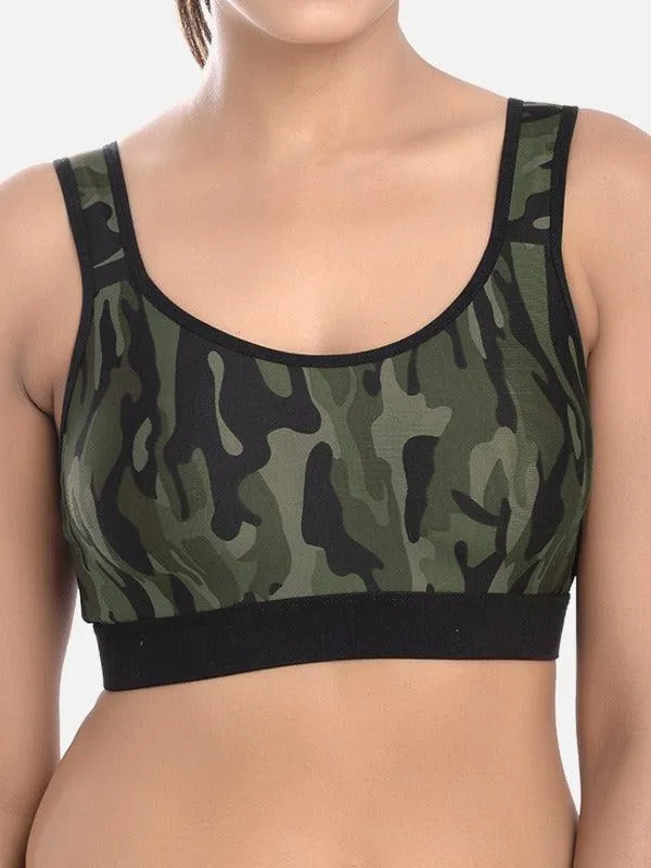 FIMS Fashion Women Lycra Army Print Sports Bra Pack of 2 Green Brown