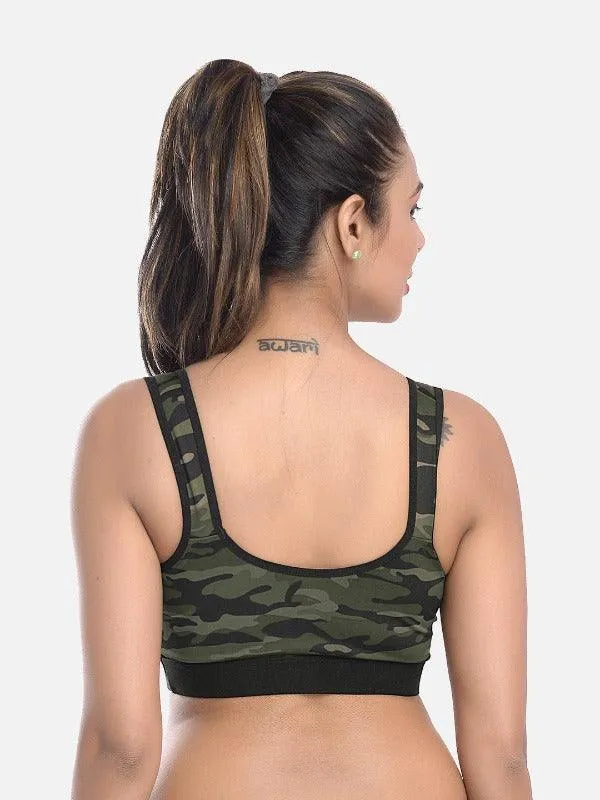 FIMS Fashion Women Lycra Army Print Sports Bra Pack of 2 Green Brown