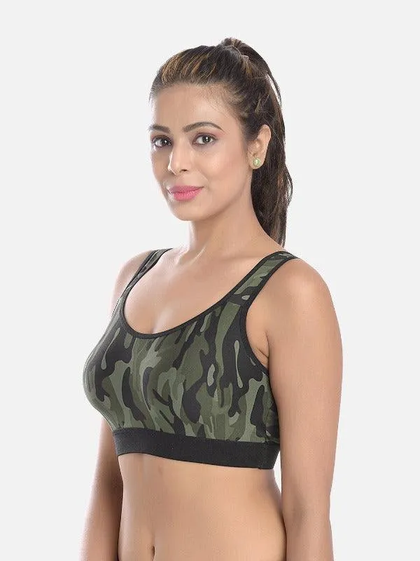 FIMS Fashion Women Lycra Army Print Sports Bra Pack of 2 Green Brown