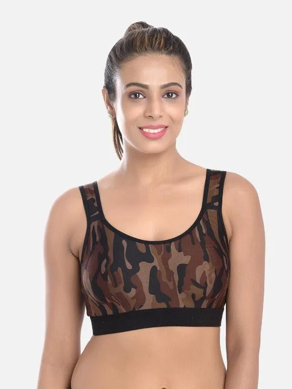 FIMS Fashion Women Lycra Army Print Sports Bra Pack of 2 Green Brown
