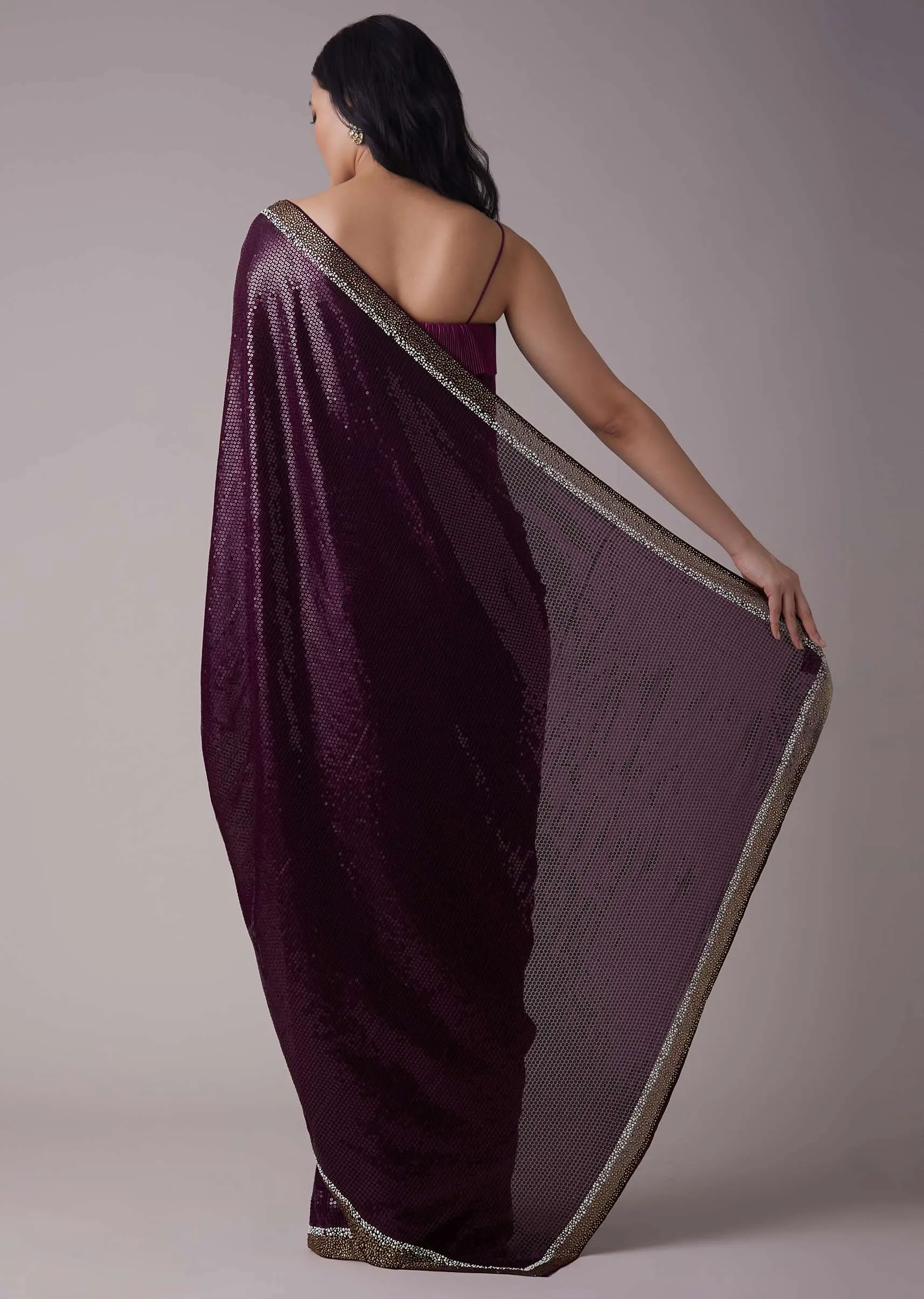 Grape Purple Sequins Saree With An Embellished Border