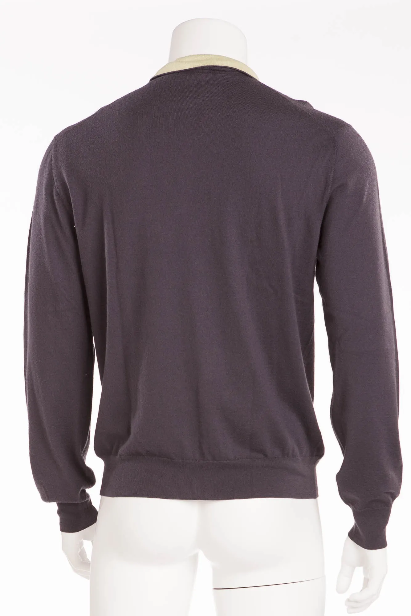 Hermes - Cashmere Zip Neck Sweater with Green Inner Collar - XL