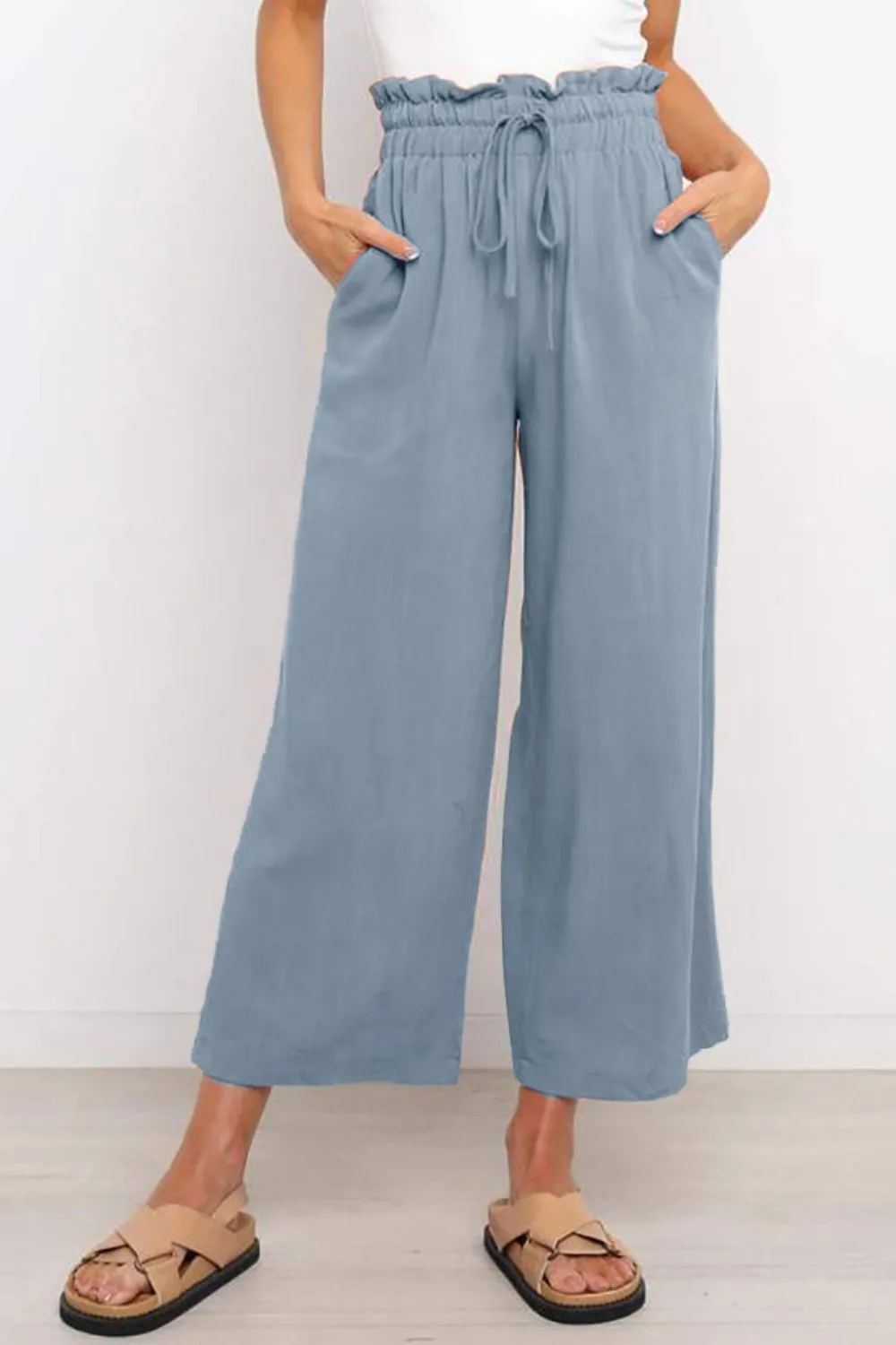 PRE-ORDER: Drawstring Paperbag Waist Wide Leg Pants