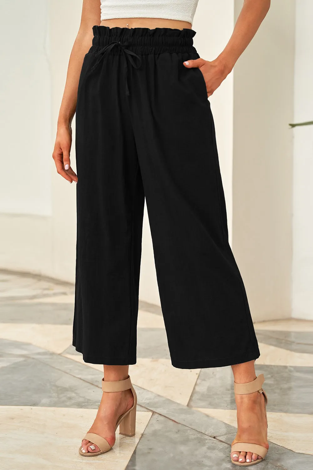 PRE-ORDER: Drawstring Paperbag Waist Wide Leg Pants