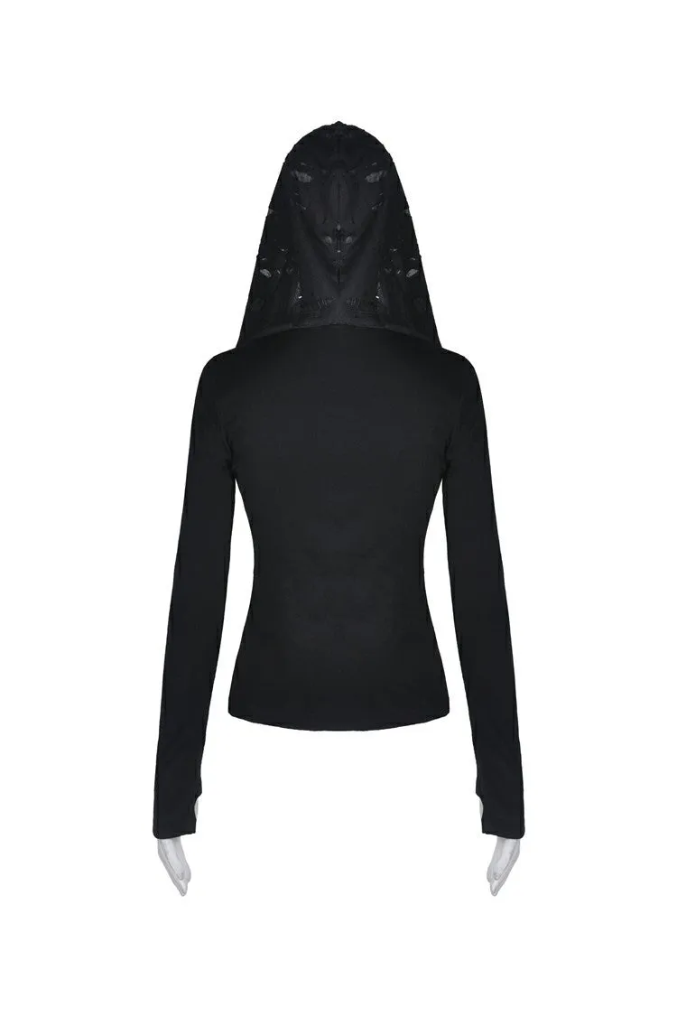 Punk cross connection front hooded women top TW250