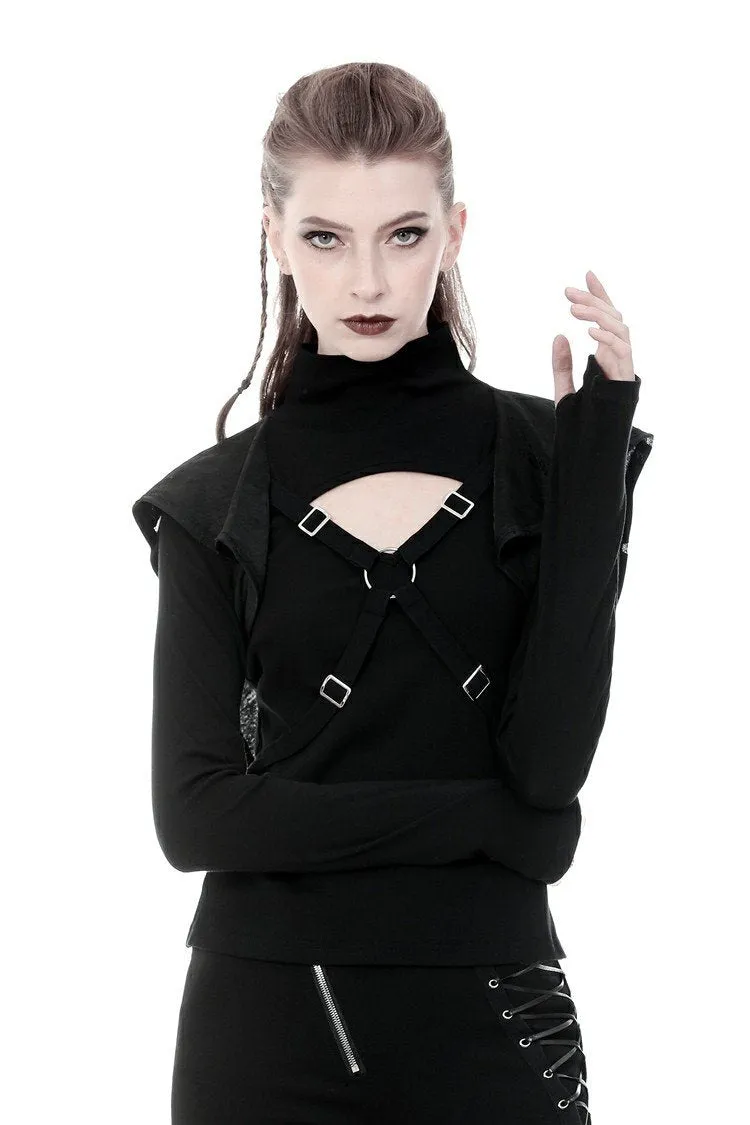 Punk cross connection front hooded women top TW250