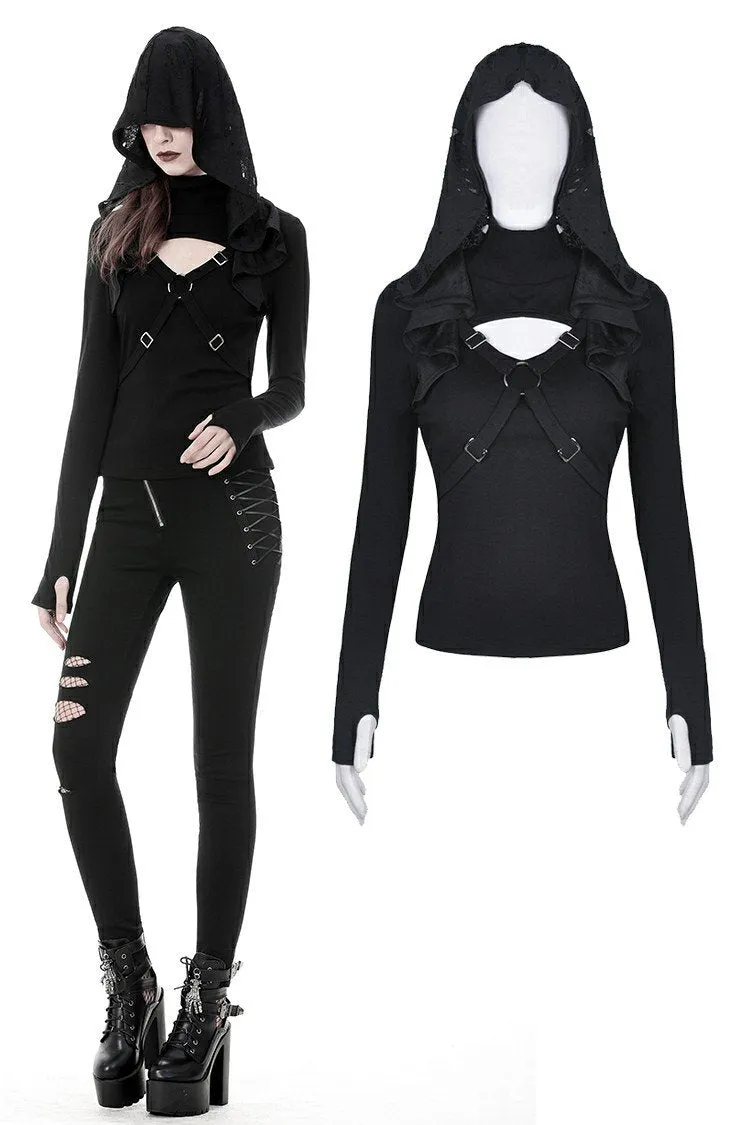 Punk cross connection front hooded women top TW250