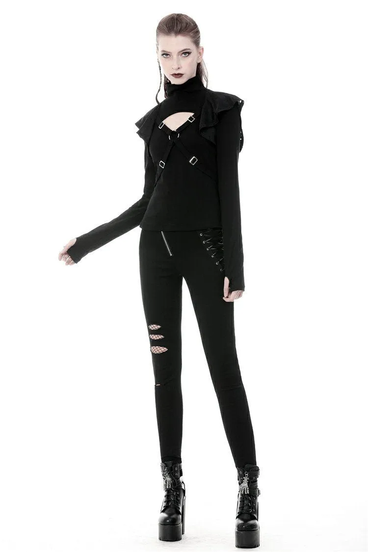 Punk cross connection front hooded women top TW250
