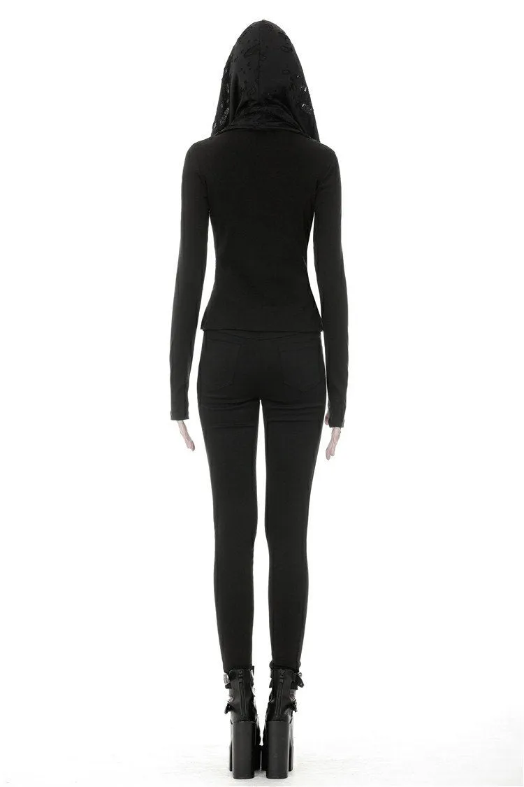 Punk cross connection front hooded women top TW250