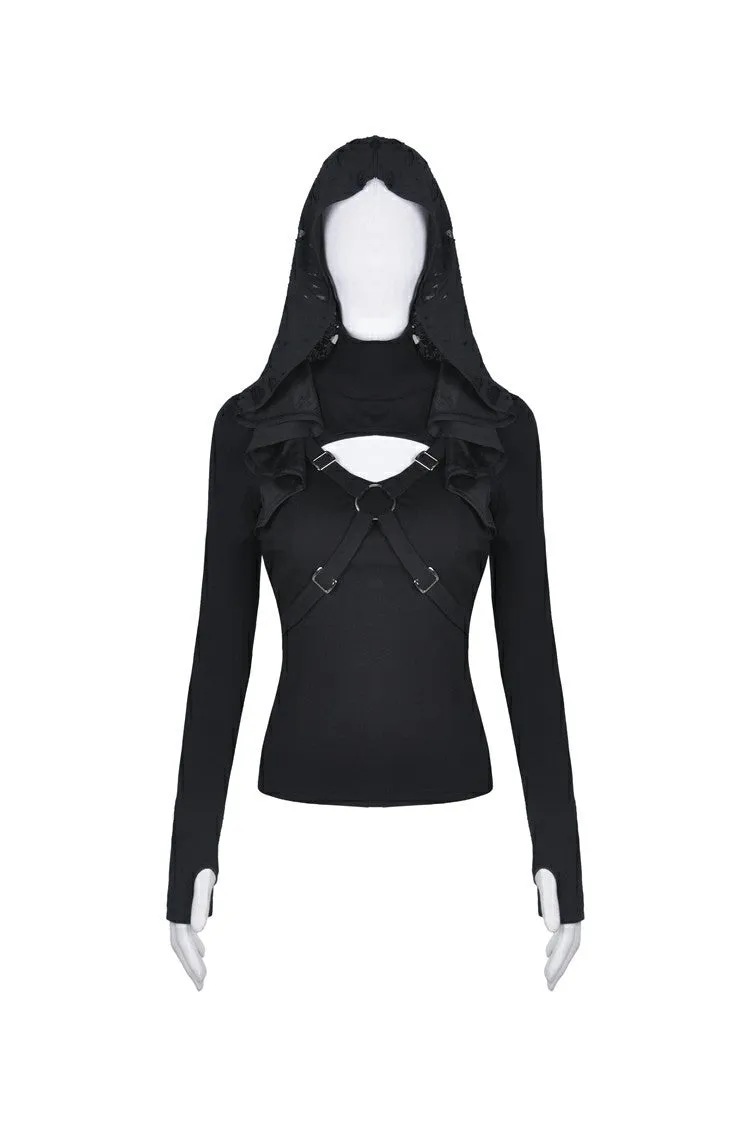 Punk cross connection front hooded women top TW250