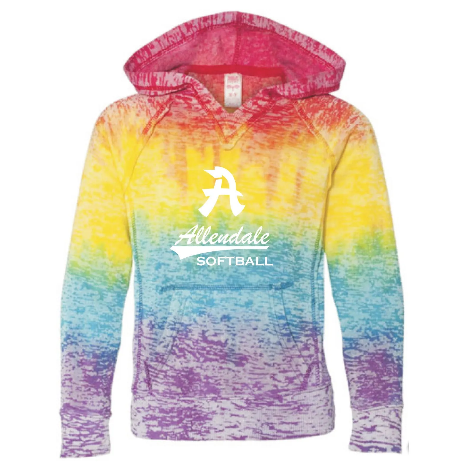 SOFTBALL GIRLS HOODED SWEATSHIRT - RAINBOW