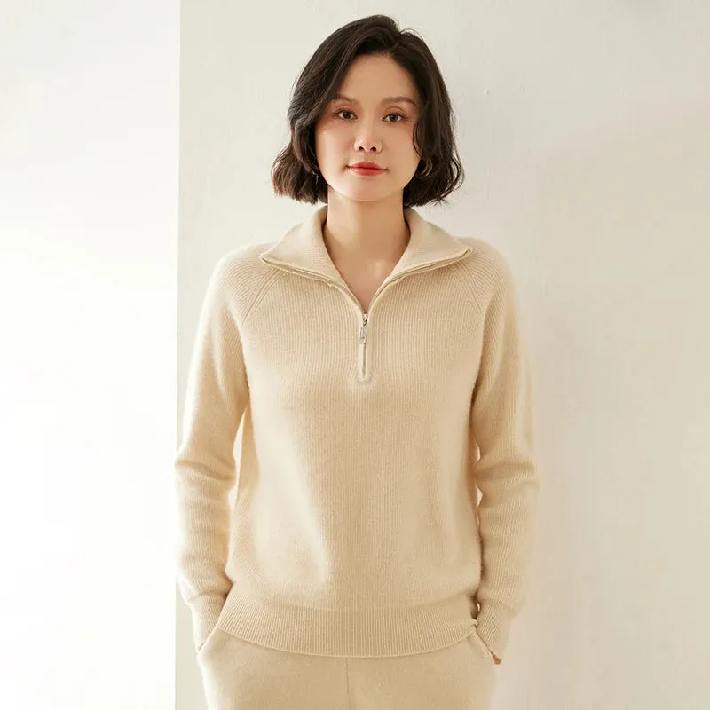 Vera | Pure Cashmere Half-Zip Knitted Pullover