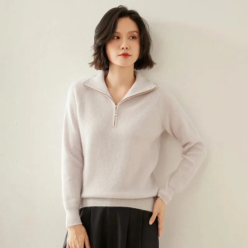 Vera | Pure Cashmere Half-Zip Knitted Pullover