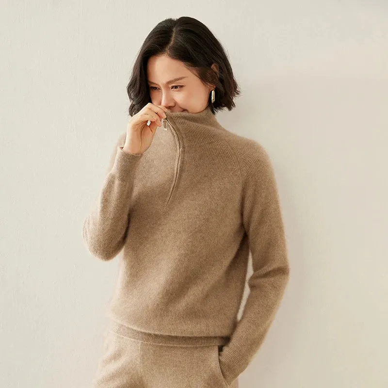 Vera | Pure Cashmere Half-Zip Knitted Pullover
