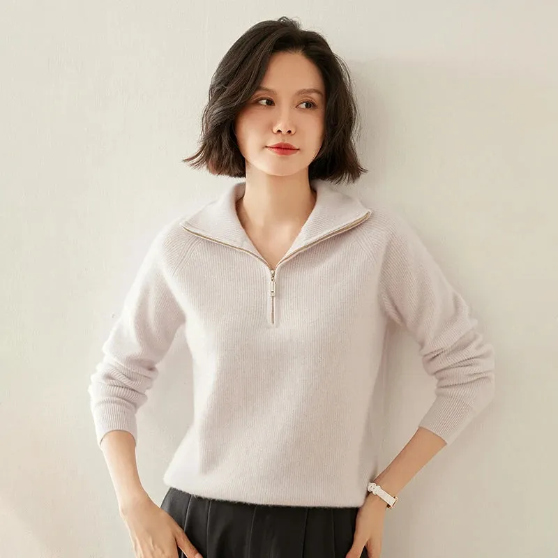 Vera | Pure Cashmere Half-Zip Knitted Pullover