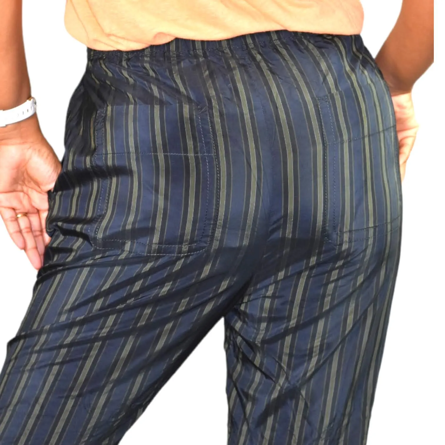 Vince Regiment Trouser Pant Paperbag Waist Striped Cropped Drawstring Size Small