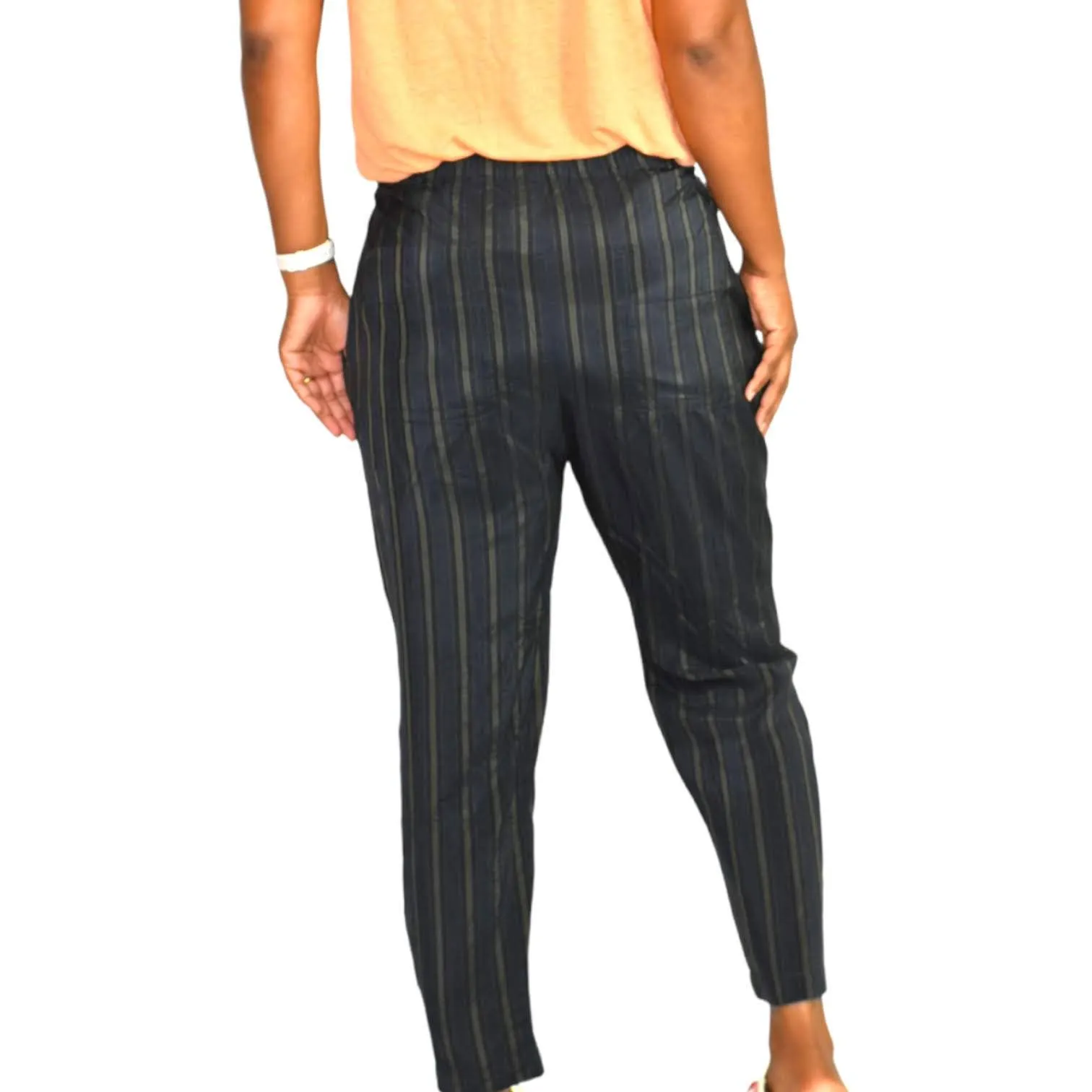 Vince Regiment Trouser Pant Paperbag Waist Striped Cropped Drawstring Size Small