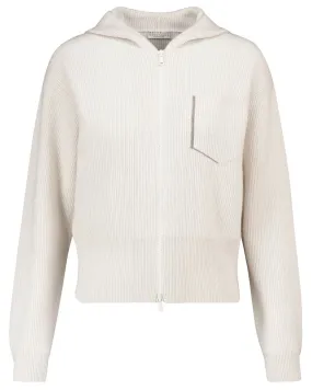 White Ribbed Cashmere Hoodie